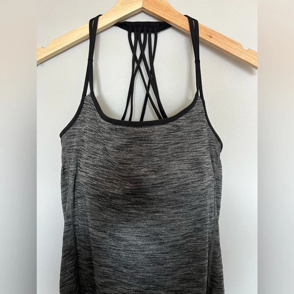 Lululemon Lighten Up Tank Heather Gray Black Strappy Back Size 10 - Picture 8 of 14